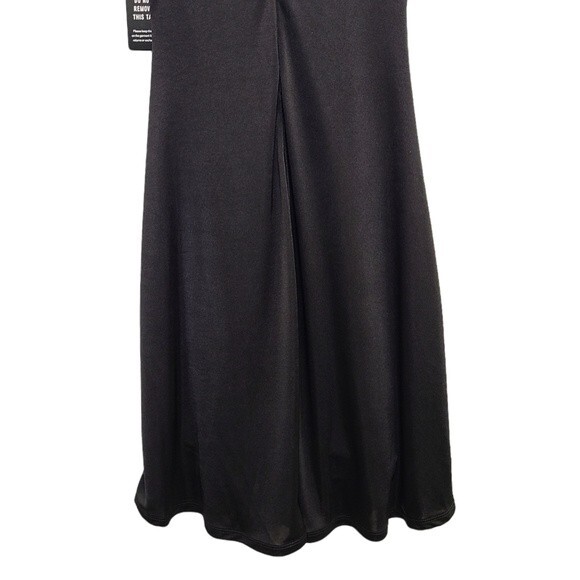 NWT EXPRESS Black Satin Cap Padded Shoulder Sleeve Ruched Dress XS - Picture 9 of 16